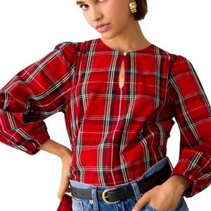 J. Crew Puff Sleeve Poplin blouse in Good Tidings